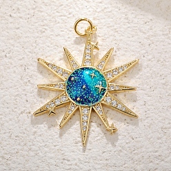 Солнце Латунные микро проложить кубического циркония подвески, с опалом, солнце, 35x30 мм