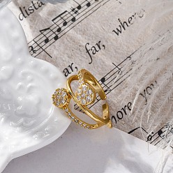 Настоящее золото 18K Кольца-манжеты из латуни с микропаве, прозрачные кубические циркония, плоские круглые кольца для женщин, долговечный, стойки покрытие, не содержит кадмия и углеводов, реальный 18 k позолоченный, регулируемый, 16 мм