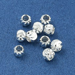 Серебро Латунные бусины с реечным покрытием, долговечный, без свинца, без никеля и без кадмия, круглый с текстурой, серебряные, 3x2.5 мм, отверстие : 1.5 мм