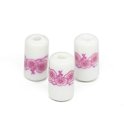 Фламинго Фарфоровые трубчатые бусины ручной работы с цветочным узором, для украшения брелока/браслета, фламинго, 17x9.3 мм, отверстие : 3.4 мм