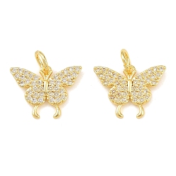 Золотой Подвески из латуни с микропаве из прозрачного кубического циркония в виде бабочек, стойки покрытие, долговечный, без свинца и без кадмия, золотые, 13x17.5x2 мм, отверстие : 4 мм