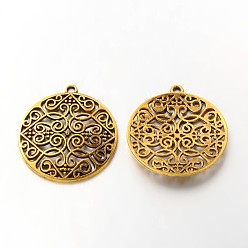 Античное Золото Подвески из сплава , без кадмия, без никеля и без свинца, плоско-круглые, античное золото , 35x2.5 мм, отверстие : 2 мм