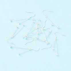 Silver 925 Sterling Silver Earring Hooks, with Double Peg Bails, for Half Drilled Beads, Silver, 42.5x4mm, 22 Gauge, Pin: 0.6mm and 0.7mm(for half drilled beads)
