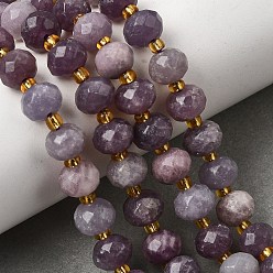 Lepidolite Natural Lepidolite Beads Strands, Faceted Rondelle Beads, with Seed Beads, 8x6~6.5mm, Hole: 1mm, about 23~24pcs/strand, 7.68''(19.5cm)~8.07''(20.5cm)