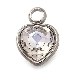 Кристалл 304 из нержавеющей стали с горный хрусталь подвески, сердце, кристалл, 9.5x6.5x4.5 мм, отверстие : 1.6 мм