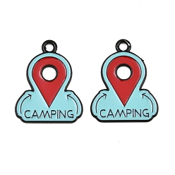 Blue Alloy Enamel Pendants, Landmark with Word Camping Charms, Black, Blue, 25.5x20x1mm, Hole: 2mm