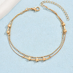 Золотой Многорядные браслеты на ногу в форме звезды из сплава, браслеты с шариковой цепочкой, золотые, 7-1/2 дюйм (190 мм)