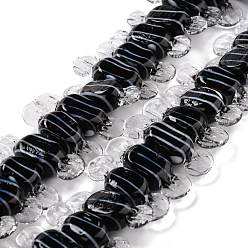Black Handmade Lampwork Beads, Candy with Stripe Pattern, Black, 26~29x9x7.5~8mm, Hole: 1mm