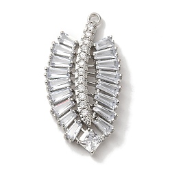 Платина Латунные микро проложить кубического циркония подвески, долговечный, без кадмия и без свинца, лист, платина, 40x20.5x5 мм, отверстие : 1.8 мм