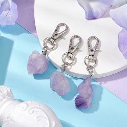 Платина Наггетс натуральный аметист кулон украшения, сплав поворотные застежки-лобстеры подвески для брелка, кошелек, украшение для рюкзака, платина, 62~73 мм