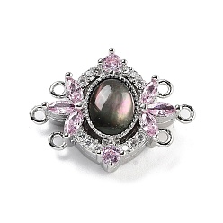 Платина Латунные микро проложить кубического циркония магнитные застежки, без кадмия, без никеля и без свинца, с черной оболочкой, цветок, 3 нитей, 6-луночное, чёрные, платина, 22x17x7 мм, отверстие : 1.2 мм