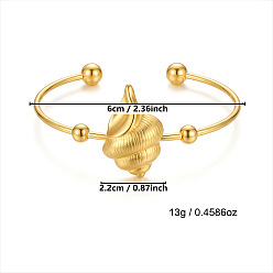 Shell Shape 304 из нержавеющей стали манжеты браслеты, браслеты с крутящим моментом для женщин, золотые, раковина, внутренний диаметр: 2.36 дюйм (6 см)