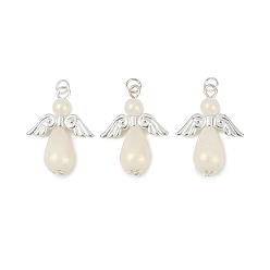 Серебро Абс пластмассовые жемчужные подвески, ангел, с тибетском стиле сплава, с целью перехода в кольце, серебряные, 29x21.5x9.5 мм, отверстие : 3.4 мм