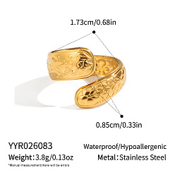 Chapado en Oro Real 18K 304 Anillos abiertos de acero inoxidable para mujer., hoja, real 18 k chapado en oro, 8.5 mm, tamaño de EE. UU. 7 (17.3 mm)