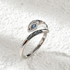 Платина Латунные кольца-манжеты с кубическим цирконием для женщин, змея, с эмалью, платина, 2~9.5 мм, внутренний диаметр: 18.4 мм