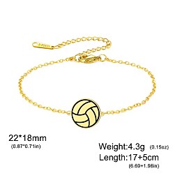 Volleyball 304 Stainless Steel Sport Ball Link Bracelets for Women, Golden, Volleyball, 6.69 inch(17cm)