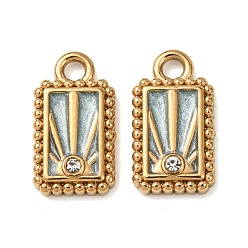 Светло-голубой 304 подвески из нержавеющей стали, с эмалью и горный хрусталь, прямоугольник амулеты, реальный 18 k позолоченный, ионное покрытие (ip), светло-голубой, 13.5x7.5x3 мм, отверстие : 1.8 мм