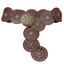 Сиена Винтажные полые корсетные ремни из искусственной кожи с дисковыми застежками из сплава, античная бронза, цвет охры, 974x90x5.5 мм