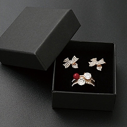 Черный Картон подарочные коробки, с черной губкой внутри, для ювелирных изделий, квадратный, чёрные, 6x6x3.5 см