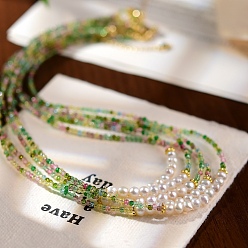 Золотой 2Мм бусины из натурального зеленого турмалина и стеклянного жемчуга ожерелья для женщин, золотые, 15.75 дюйм (40 см)