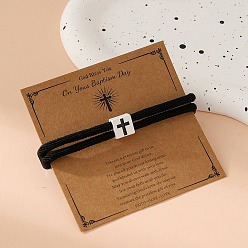 Черный Сплав веревка браслеты струны для женщин мужчин, квадратный с крестом, чёрные, 5-1/2~10-1/4 дюйм (14~26 см)