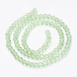 Pale Green Glass Beads Strands, Faceted, Rondelle, Pale Green, 4x3mm, Hole: 0.4mm, about 123~127pcs/strand, 16.5~16.9 inch(42~43cm)