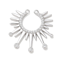 Platinum Brass Micro Pave Clear Cubic Zirconia Connector Charms, Sunburst Links, Platinum, 24x24x2.5mm, Hole: 1.2mm