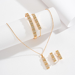 Золотой Прямоугольный латунный микропаве прозрачный кубический цирконий кулон ожерелье и серьги-кольца и браслет и наборы звеньев браслета, золотые, 450 мм