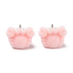 Краб Флокированные подвески из непрозрачной смолы, с платиновыми тоновыми железными петлями, очарование животных, розовые, краб, 18x22.5x12 мм, отверстие : 2 мм