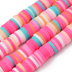 Hot Pink Handmade Polymer Clay Beads Strands, for DIY Jewelry Crafts Supplies, Heishi Beads, Disc/Flat Round, Hot Pink, 6x0.5~1mm, Hole: 1.8mm, about 290~320pcs/strand, 15.75 inch~16.14 inch(40~41cm)