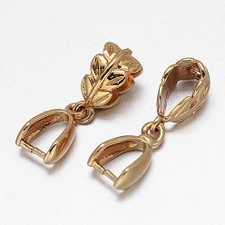 Golden Leaf Rack Plating Brass Pendant Pinch Bails, Golden, 13x8x5mm, Hole: 5X8mm and 7x4mm, Pin: 1mm