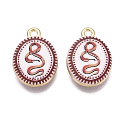 FireBrick Printed Alloy Pendants, Rack Plating, Oval & Snake Charms, Cadmium Free & Nickel Free & Lead Free, Golden, FireBrick, 20x13.5x4mm, Hole: 1.8mm