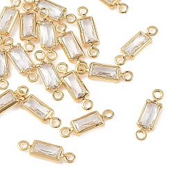 Clear SHEGRACE Brass Pave Cubic Zirconia Rectangle Connector Charms, Cadmium Free & Nickel Free & Lead Free, Long-Lasting Plated, Real 18K Gold Plated, Clear, 11x3x1.5mm, Hole: 1mm & 1.2mm