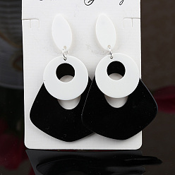 Черный Акриловые болтаться серьги стержня, овальный со слезами, платина, чёрные, 73x45 мм