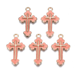 Лосось Подвески из эмали и сплава, крестик, золотой свет, salmon, 25x14x2 мм, отверстие : 1.8 мм