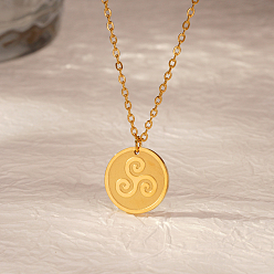 Золотой Стильное 304 круглое плоское ожерелье из нержавеющей стали с подвеской в виде трискеле/трискелиона для женщин, золотые, 17.72 дюйм (45 см)