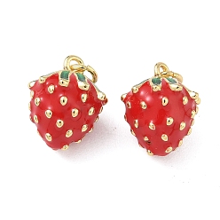 Клубника Латунь эмаль подвески, подвески в форме фруктов, без свинца и без кадмия, долговечный, стойки покрытие, с целью перехода в кольце, клубника, 14x11.5 мм, отверстие : 3.3 мм