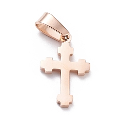 Rose Gold Ion Plating(IP) 304 Stainless Steel Pendants, Laser Cut, Cross, Rose Gold, 20x12x1.5mm, Hole: 3.5x7mm