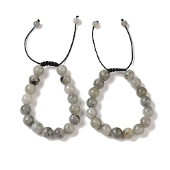 Лабрадорита 10круглые браслеты из натурального лабрадорита с плетеными бусинами мм, регулируемые браслеты из нейлонового шнура для женщин и мужчин, внутренний диаметр: 1-3/4~2-7/8 дюйм (4.6~7.4 см)