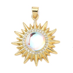 Настоящее золото 18K Латунные микро проложить кубического циркония подвески, солнечные чары, со стеклом, долговечный, стойки покрытие, без кадмия и без свинца, реальный 18 k позолоченный, 27.5x24.5x7 мм, отверстие : 4x3 мм