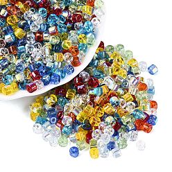 Mixed Color FGB Transparent Colours Glass Seed Beads, Rainbow Plated, Round Hole, Barrel, Mixed Color, 4x3.5mm, Hole: 0.9~1mm, about 3750pcs/pound