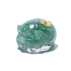 Зеленый Авантюрин Фигурки свиней из смолы, с натуральными зелеными кусочками авантюрина внутри статуй для украшения домашнего офиса, 48x36x30 мм