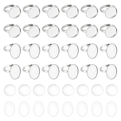 Нержавеющая Сталь Цвет Набор для самостоятельного изготовления колец-куполов, включая 304 кольцевые компоненты из нержавеющей стали, Кабошоны из стекла, цвет нержавеющей стали, 48 шт / коробка