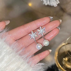 Снежинка Серьги-гвоздики из пластика с имитацией жемчуга, со стразами для женщин, снежинка