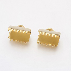 Doré  304 extrémités à sertir du ruban en acier inoxydable, rectangle, or, 9x10.5mm, Trou: 1x3mm