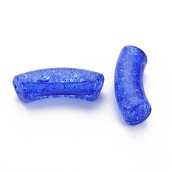 Medium Blue Transparent Crackle Acrylic Beads, Curved Tube, Medium Blue, 35x11.5x13.5mm, Hole: 3.5mm, about 148pcs/500g