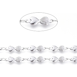 Stainless Steel Color Tarnish Resistant 304 Stainless Steel Link Chains, Soldered, with Spool, Heart with Heart, Stainless Steel Color, Oval Link: 3.5x2x0.3mm, Heart: 15x5x1.5mm, about 16.4 Feet(5m)/roll