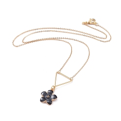 Black Flower Zinc Alloy Pendant Necklaces, with Enamel, Brass Triangle Pendants, Cable Chain and Lobster Claw Clasps, Black, 18.11 inch(46cm)