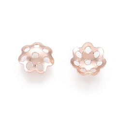 Or Rose 201 caps d'acier inoxydable, fleur, multi-pétale, or rose, 6x1mm, Trou: 1mm