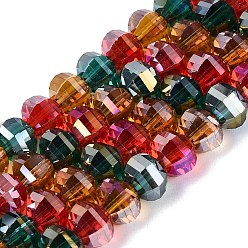 Mixed Color Electroplate Transparent Glass Beads Strands, Lantern, Faceted, Mixed Color, 8~8.5x6~6.5mm, Hole: 1~1.4mm, about 52~56pcs/strand, 13.58~14.37 inch(34.5~36.5cm)